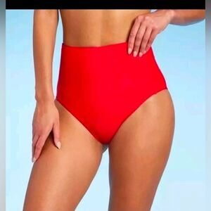 Kona Sol Women's Extra High Waist Tummy Control Bikini Bottom Red Size S